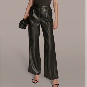 Donna Karan Black Faux Leather Pull On Trousers